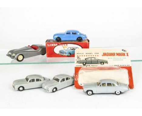 Hong Kong Plastic Jaguars, Linda Toys (TAT) Jaguar, Mikephil product Jaguar Mark X, in original packaging, three loose Jaguar