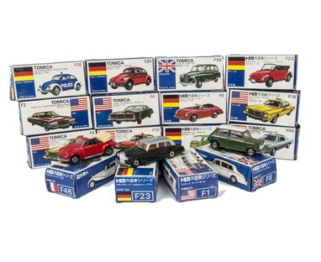 Tomica Small Scale Diecast Models, including F1 Winnebago Motor Home, F46 Bugatti, Coupe De Ville, F9 Dodge Coronet, F6 Rolls