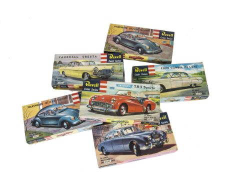 Revell Cadet Series Car Kits, Vauxhall Cresta, Volkswagen Deluxe Saloon (2), Triumph TR3 Sports, Jaguar 2.4 Litre, Ford Consu