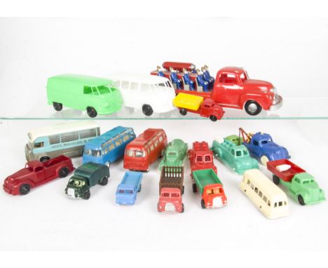 Plastic Commercial Vehicles by Various Makers, including Osul Fire Engine, Robur Coach (2), Blue Box Bedford Wreck Truck, Mar