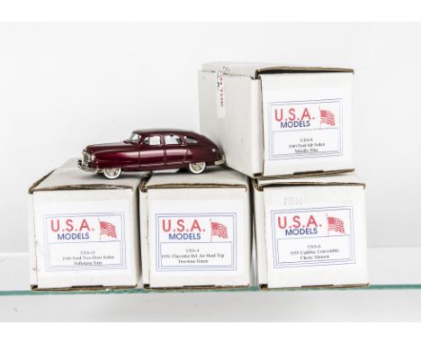 Boxed USA Models White Metal Vehicles, A group of five 1:43 scale vintage private American models, comprising USA3 Nash Sedan