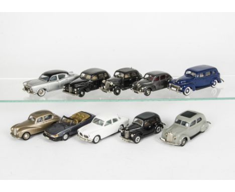 Unboxed European White Metal Models, A group of ten 1:43 scale vintage private vehicles including examples by Somerville (4),