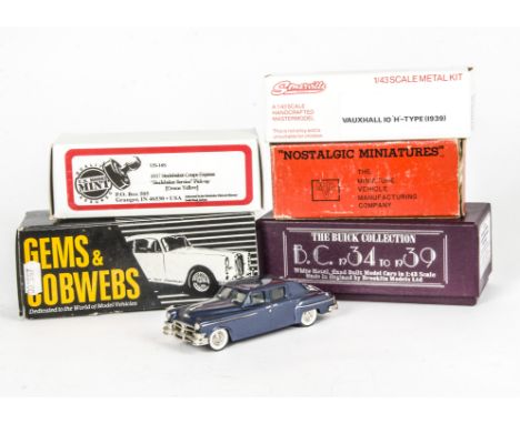 Boxed International White Metal Models, A group of six 1:43 scale vintage private vehicles, comprising Gems and Cobwebs GC6 J