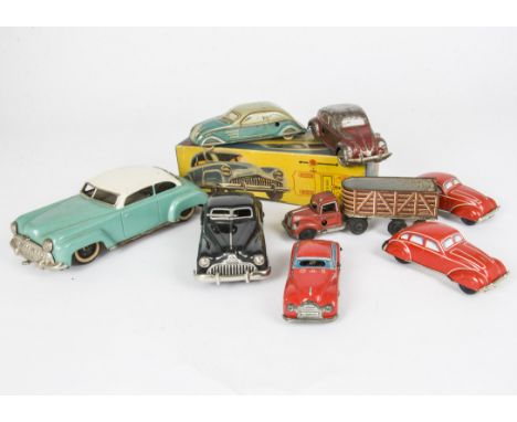 German Tinplate Vehicles, including Distler 7000 battery operated Electro Car, with box lid, Gama 100 clockwork car, Goso fri