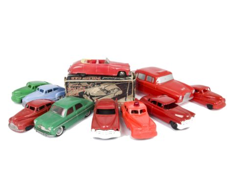 Larger Scale British Plastics, including friction drive Mettoy Ford Consul, green, reg 'MTY 890', Codeg plastic clockwork Pol