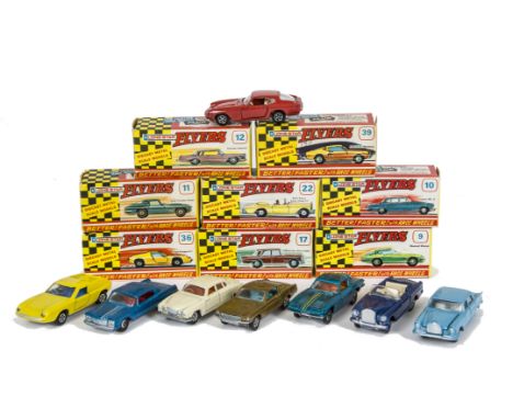 Lone Star Flyers, 9 Maserati Mistral, red, 17 Mercedes-Benz 220SE light blue, 36 Lotus Europa, yellow, 10 Jaguar Mark X, crea