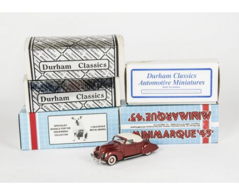 Boxed Durham Classics and Mini Marque White Metal Models, A group of six 1:43 scale vintage American private and commercial v