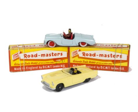 DCMT Lone Star Road-masters, Daimler Conquest Roadster, light blue body, red interior and wheels, plastic driver, Ford Thunde