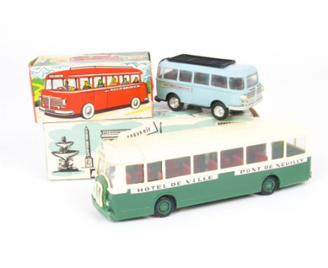 Minialuxe 1/43 Plastic Paris Autobus, dark green lower body, cream upper and roof, red seats, Auto-Car/Bus Paris-Nice, light 