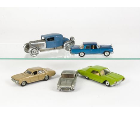 Solido Car Group, Major Series 3 Coupe De Ville Town Car, chrome/blue body, 128 Ford USA Thunderbird, 126 Mercedes 220 SE, Fe