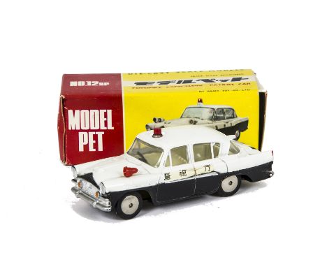 Asahi Toy Co (ATC) Model Pet No.12sp Toyopet Crown Patrol Car, black/white body, red roof light and siren, spun hubs, in orig