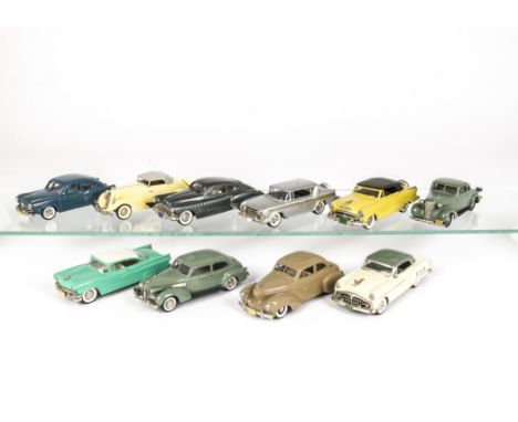Unboxed American White Metal Models, A group of ten vintage American private vehicles by Brooklin including, Packard, Graham,