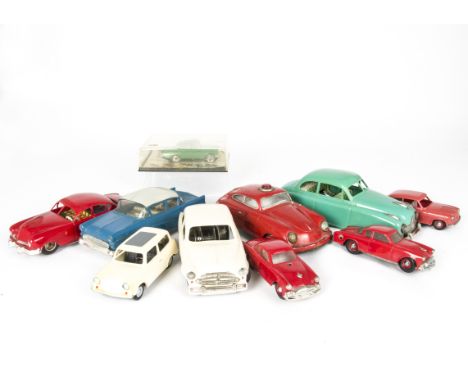 Plastic & Tinplate Cars by Various Makers, including Geyper plastic clockwork Mercedes, in original box, loose Gama plastic a