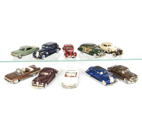 Unboxed American White Metal Models, A group of ten vintage American private vehicles by Brooklin including, Pierce-Arrow, Hu