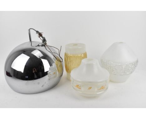 A Harvey Guzzini style retro pendant ceiling light, silver coloured exterior, white finished interior, 30cm diameter, along w