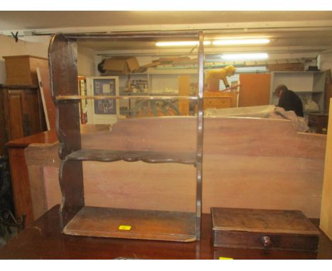 A Georgian oak wall hanging open shelf unit 66cm h, and a small Georgian oak box Location: G 