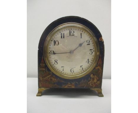 An early 20th century Japanned mantel clock, the dial inscribed Mortimer Ricks, Paighton 14.5cm highLocation: 