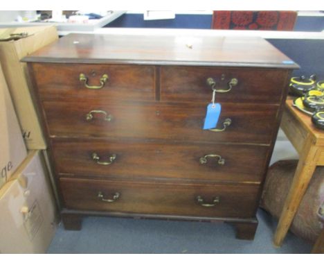 A Georgian mahogany chest of two short and three long drawers on bracket shaped feet, 101h x 110wLocation: STAIRS 