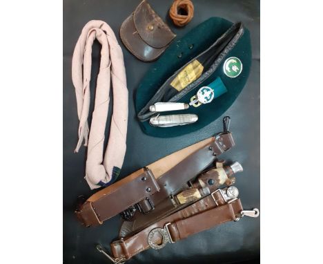 Mid 20th Century Boy Scouts and Girl's Brigade -  accessories to include a woggle, 2 belts, mixed knives and a cap, id 20th C