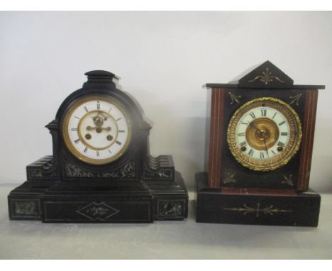 Two Victorian black slate and marble to include an 8-day clock with visual Brocot exampleLocation: 