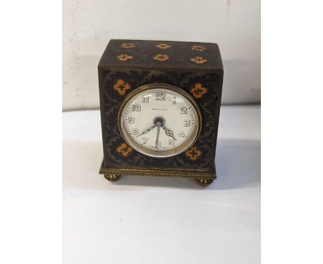 An early 20th century brass cloisonné cased Zenith travel alarm clock, 5cm x 5cm x 3cmLocation: port 