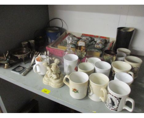 A mixed lot to include Wedgwood biscuit barrel, silver plated items, commemorative china, tea set, Copeland for the ceramic a