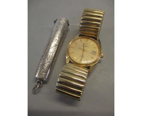 An early 20th century silver cheroot holder, together with a gents Rotary Sea Captain quartz watch 