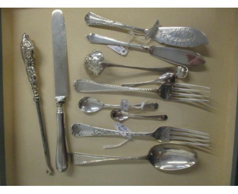 Mixed silver to include a Georgian sugar sifter, button hook and othersLocation: 