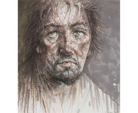 § PETER HOWSON O.B.E. (SCOTTISH B.1958) TRIAL III Signed and dated 2018, pen and ink and wash(24cm x 23cm (9.5in x 9in))Footn