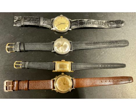 A selection of gent's vintage wristwatches,to include an Art Deco Roamer, an Olma incabloc 17 jewels, a Benrus 10k gold fille