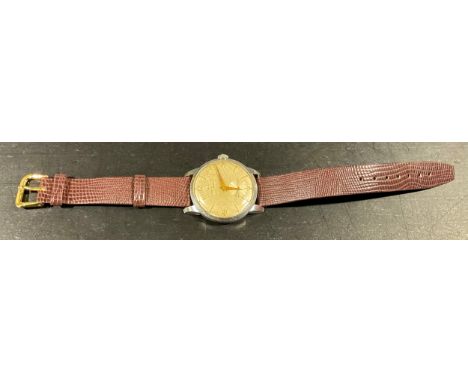 A gent's vintage Zenith Sporto stainless steel wristwatch with lizard skin effect leather strap, watch face measuring approx.