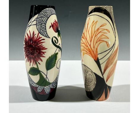 A Cobridge ‘Creation pattern’ elongated ovoid form vase by Sian Leeper, stylized with a burnt orange abstract design, another