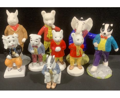 A set of five Beswick Rupert The Bear and Friends figures, Rupert, Pong Ping, Algy Pug, Bill Badger; four other larger Beswic