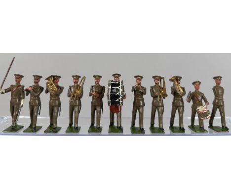 Britains - set 1290, Band of the Line (1934 - 1939), comprising marching drum major, eleven instrumentalist bandsmen playing 