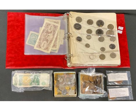 Numismatics – a collector’s album of coins, including banknotes (including Weimar Republic 50 million Mark note, and Japanese