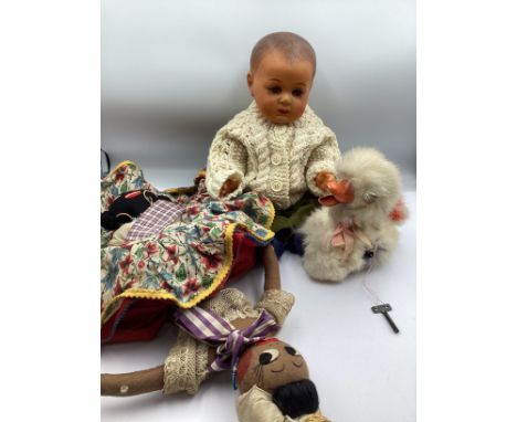 Brazilian cloth doubled headed Topsy Turvy doll 22” with pineapple basket and various layered skirts to both sides and a Fren