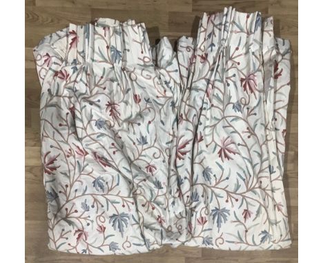 Textiles - Large pair of hand embroidered Crewll work curtains size 105 x 180
