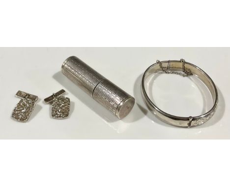 A selection of silver jewellery,to include a Charles Horner hallmarked chester silver half hinged decorated bangle, approx. 6