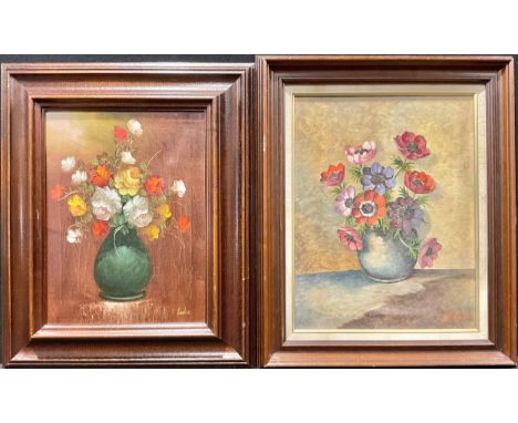 Meuleman (20th century)Still Life, Flowers in a Vasesigned, oil on canvas, 45cm x 34cm; another, Leslie (2)