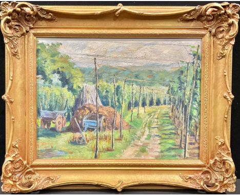 English Impressionist School, 20th century Hop Fields, Kent unsigned, oil on canvas, 29.5cm x 39cm