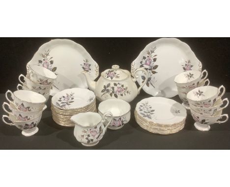 A Royal Albert Queen's Messenger pattern tea set comprising teapot, milk and sugar, pair of bread and butter plates, thirteen