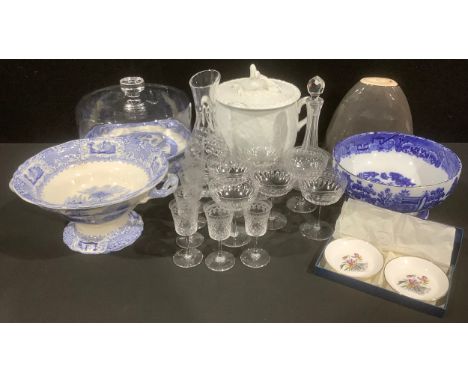 Ceramics and Glass - a set of six Edwardian cut glass champagne coupes; a set of six Edwardian cut and etched glass port glas