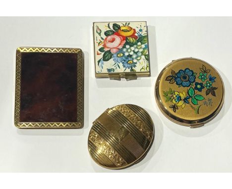 Ladies Accessories - A Stratton powder compact, decorated with a multi coloured flowered pattern; A art deco style faux torto