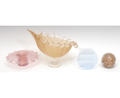 Art Glass - a 1960s Michael Bang designed Holmguard suncatcher. 10cm diameter;  Murano sand splashed oval shell glass bowl, c