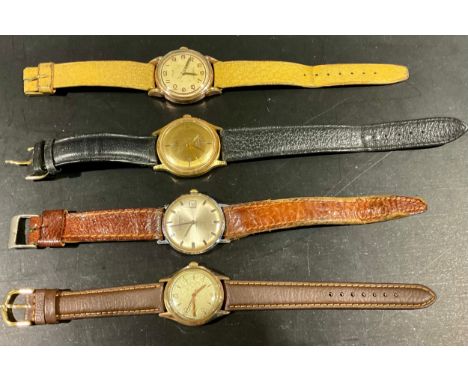 A selection of gent's vintage wristwatches, four altogether, to include a Timex and a Le Cheminant 17 Jewels Incabloc wristwa