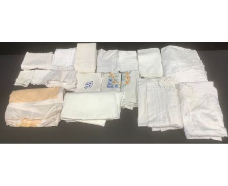 Textiles - lace and linen - a small sample of Irish lace; needle lace sections; a white cupwork tea cosy, table cloth and six