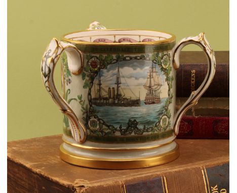 A Spode Copeland pottery Nelson centenary tyg c.1905, retailed by Thomas Goode 13cm diameter 14cm high, impressed and printed