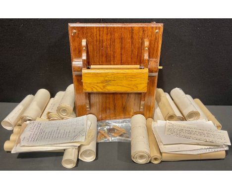 Mechanical Music - a "Cotswold Organette", oak rectangular case, crank handle, 39cm long; assorted music cylinders, including