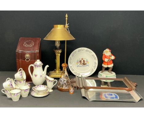 A Royal Doulton Violets pattern coffee service for six, the coffee pot 21cm high overall; an amber glass festival of Britain 