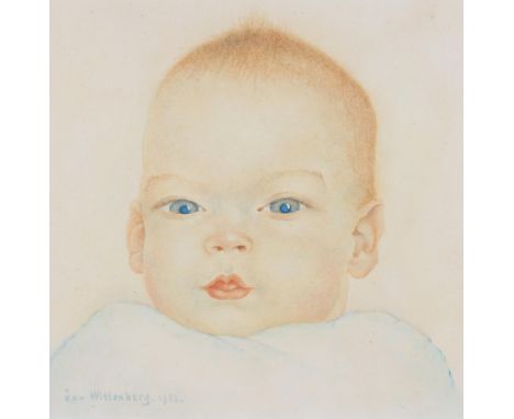Jan Wittenberg (1886-1963) Portrait of a child. Signed and dated 1952 lower left. Aquarel 16 x 16 cm.